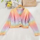 Tie-dyed Long Sleeve Knit Cardigan As Shown In Figure - One Size