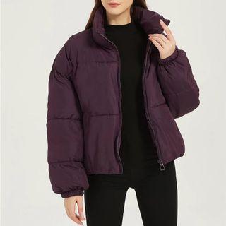 Mock-neck Plain Pocketed Zip-up Padded Jacket