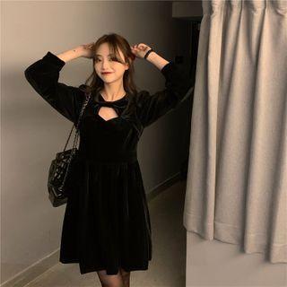 Cutout Velvet Mini A-line Dress Black - One Size