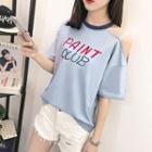 Off-shoulder Lettering Print T-shirt