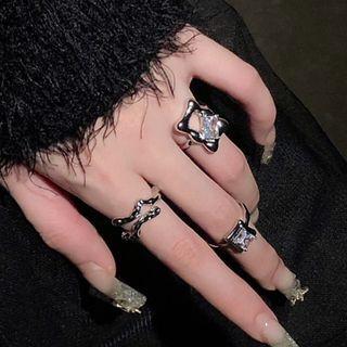 Irregular / Faux Crystal / Square Alloy Ring / Set