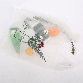 Floral Embroidered Mesh Shopper Bag