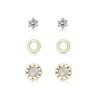 Simple And Fashion Plated Gold Love Geometric Round Three-piece Stud Earrings Golden - One Size