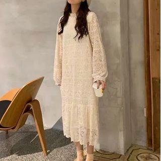 Set: Plain Loose-fit Knit Top + Lace Dress