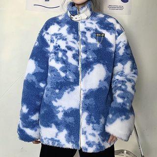 Tie Dye Fleece Zip-up Jacket Blue - One Size