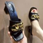 Chunky Chain Block Heel Slide Sandals
