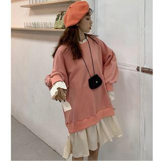 Mock Two-piece Flared-cuff A-line Pullover Dress