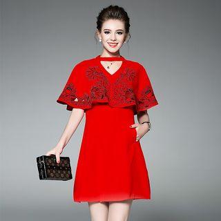 Short-sleeve Embroidered Cape Dress