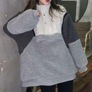 Color Block Mock-neck Fleece Sweatshirt