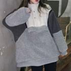 Color Block Mock-neck Fleece Sweatshirt