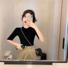 Crew-neck Elbow-sleeve T-shirt 52102 - Black - One Size