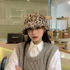 Leopard Print Woolen Tie Bucket Hat