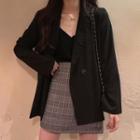 Double-breasted Blazer / Camisole Top / Plaid Mini A-line Skirt