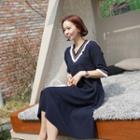 V-neck Frilled Flare Dress