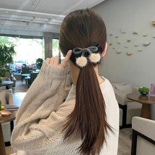 Pom Pom Bow Hair Tie / Set Of 2