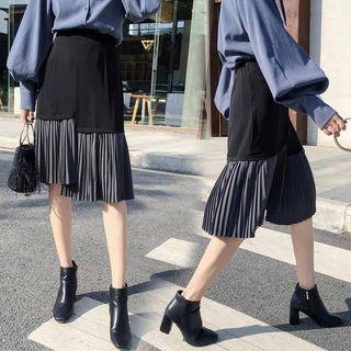 Pleats-hem Shirred Midi Skirt
