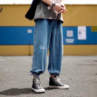 Letter Print Adjustable Cuff Jeans