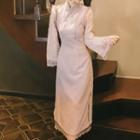 Bell-sleeve Floral Lace Dress / Sleeveless Midi A-line Qipao Dress