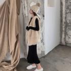 Faux Fur Vest / Long-sleeve Midi Knit Dress