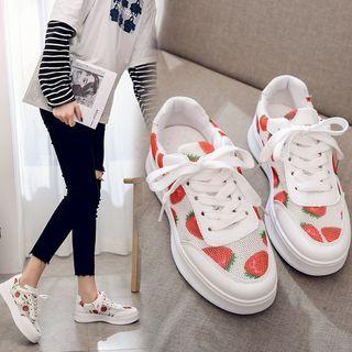 Fruit Printed Mesh Platform Sneakers
