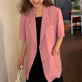Plain Single Button Short-sleeve Blazer