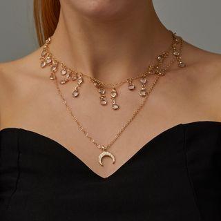 Moon Pendant Layered Necklace 01 - Gold - One Size