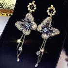 Alloy Rhinestone Butterfly Fringed Earring Gold - One Size