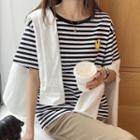 Short-sleeve Striped Smiley Face Print T-shirt