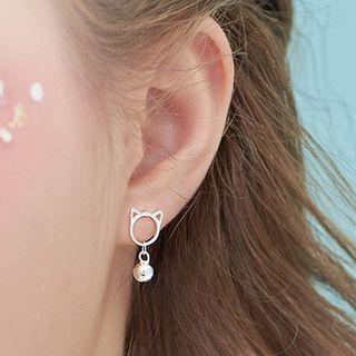 Cat Stud Earring 1 Pair - Silver - One Size