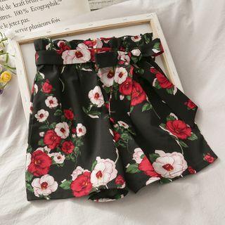 Paperbag High-waist Printed Shorts With Sash