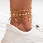 Rhinestone Alloy Layered Alloy Anklet 21491 - Gold - One Size