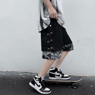 Mock Two Piece Pin Accent Straight Cut Shorts