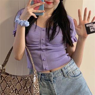 Short-sleeve Ruffle-cuff Knit Top