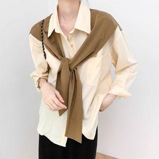 Mock Two Piece Button-up Oversize Shirt With Cape