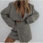 Set : V-neck Cropped Blazer + High-waist Mini A-line Skirt