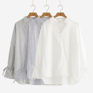 Plain / Striped V-neck Blouse