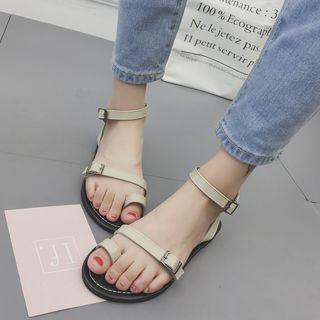 Faux-leather Ankle-strap Flat Sandals