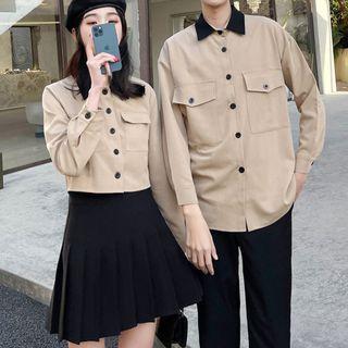 Couple Matching Contrast Collar Shirt / Pleated Skirt