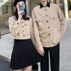 Couple Matching Contrast Collar Shirt / Pleated Skirt