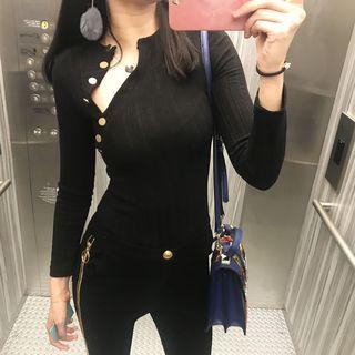 Diagonal Buttoned Plain Top