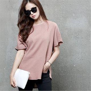 Asymmetric-hem Dip-back Striped T-shirt