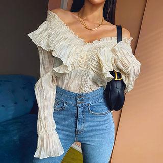 Two-way Smocked-trim Crinkled Blouse