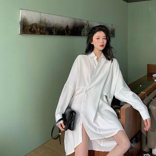 Irregular Long-sleeve Loose-fit Shirt