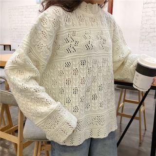 Mock Neck Pointelle Knit Pullover