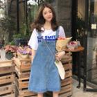 Washed Denim A-line Overall Dress