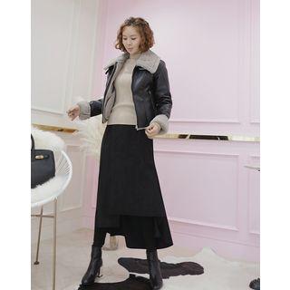 Inset Long Faux-suede Skirt Leggings