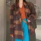 Plaid Double-breasted Blazer Plaid - Coffee - One Size