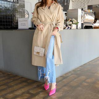 Epaulette-shoulder Single-breasted Trench Coat With Sash