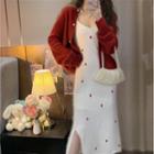 Spaghetti Strap Strawberry Knit Midi Sheath Dress / Cardigan