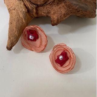 Lace Flower Earring 1 Pair - E513 - Maroon - One Size